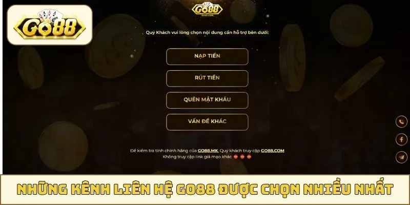 Những kênh liên hệ GO88 được chọn nhiều nhất